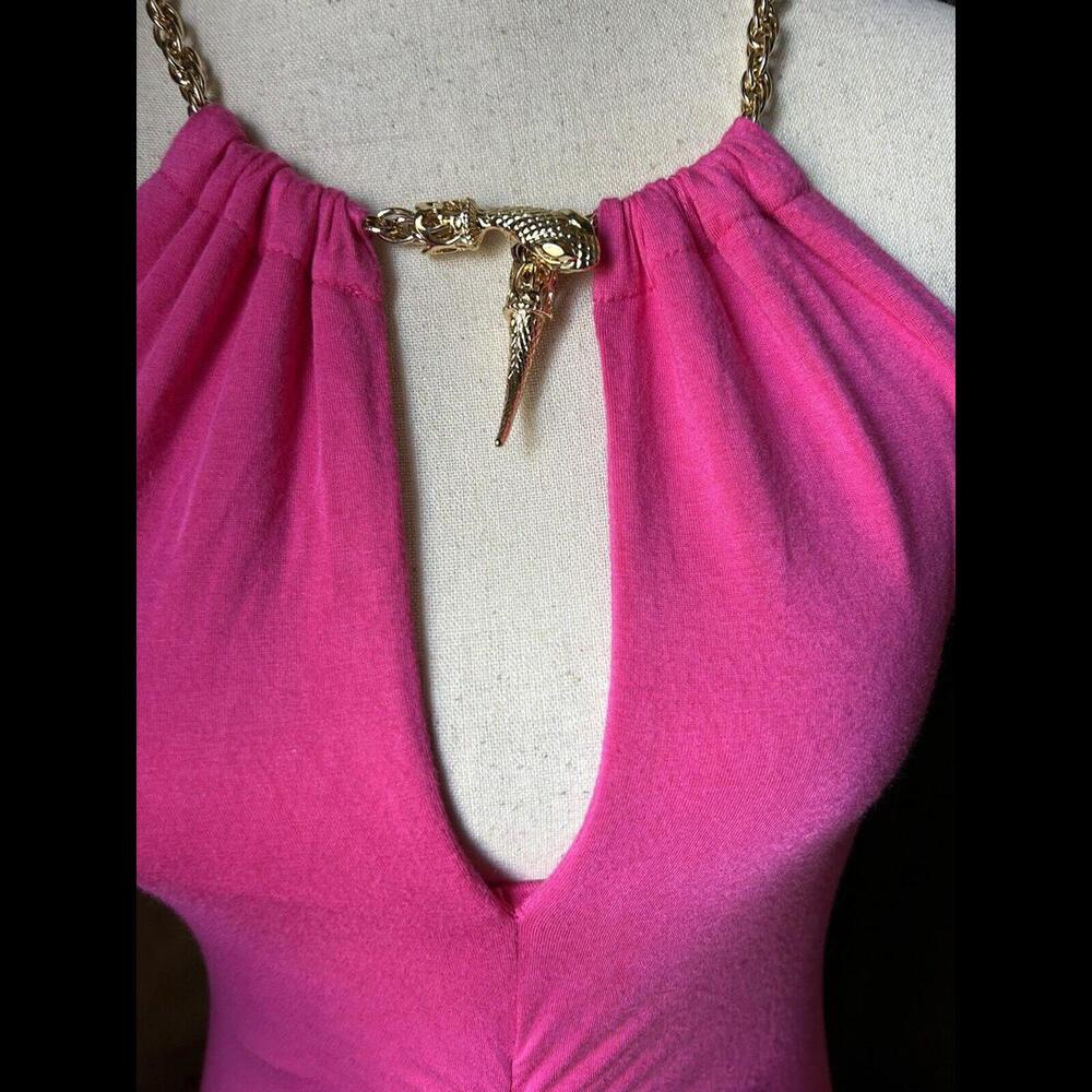 👗🌸Barbiecore Pink Barbiecore Sleeveless Knit Dress Snake Detail Size M - Picture 2 of 6